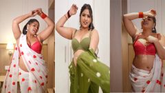 Model Anjali Gaud Hot Pink Saree Nude